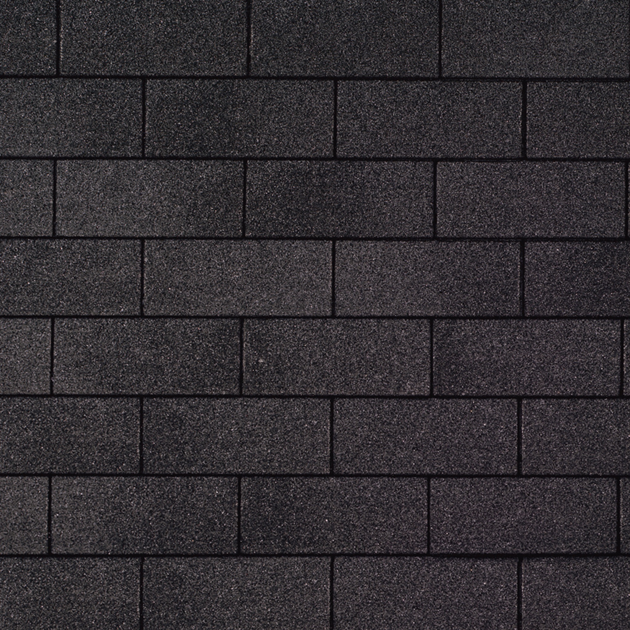 Dark gray asphalt shingles, reminiscent of Dual Black, are arranged in a uniform, overlapping pattern on the roof.