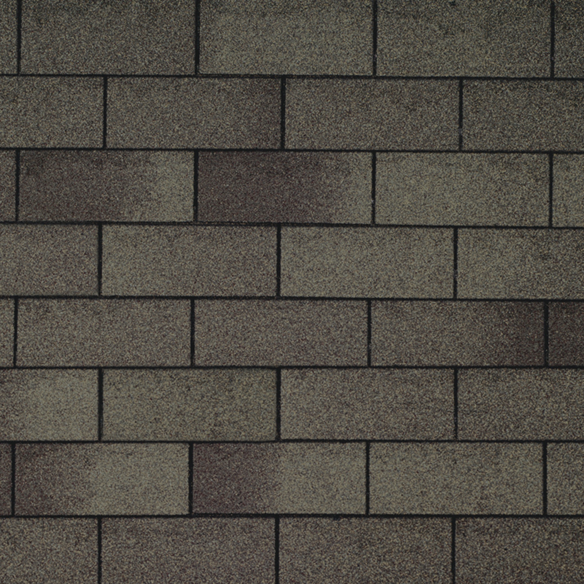 Close-up of a pattern of Weatherwood rectangular roof shingles in varying shades of dark gray, arranged in a staggered, overlapping manner.